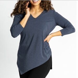 Betabrand Katie Tunic Side Ruched Asymmetrical Split Hem V-Neck